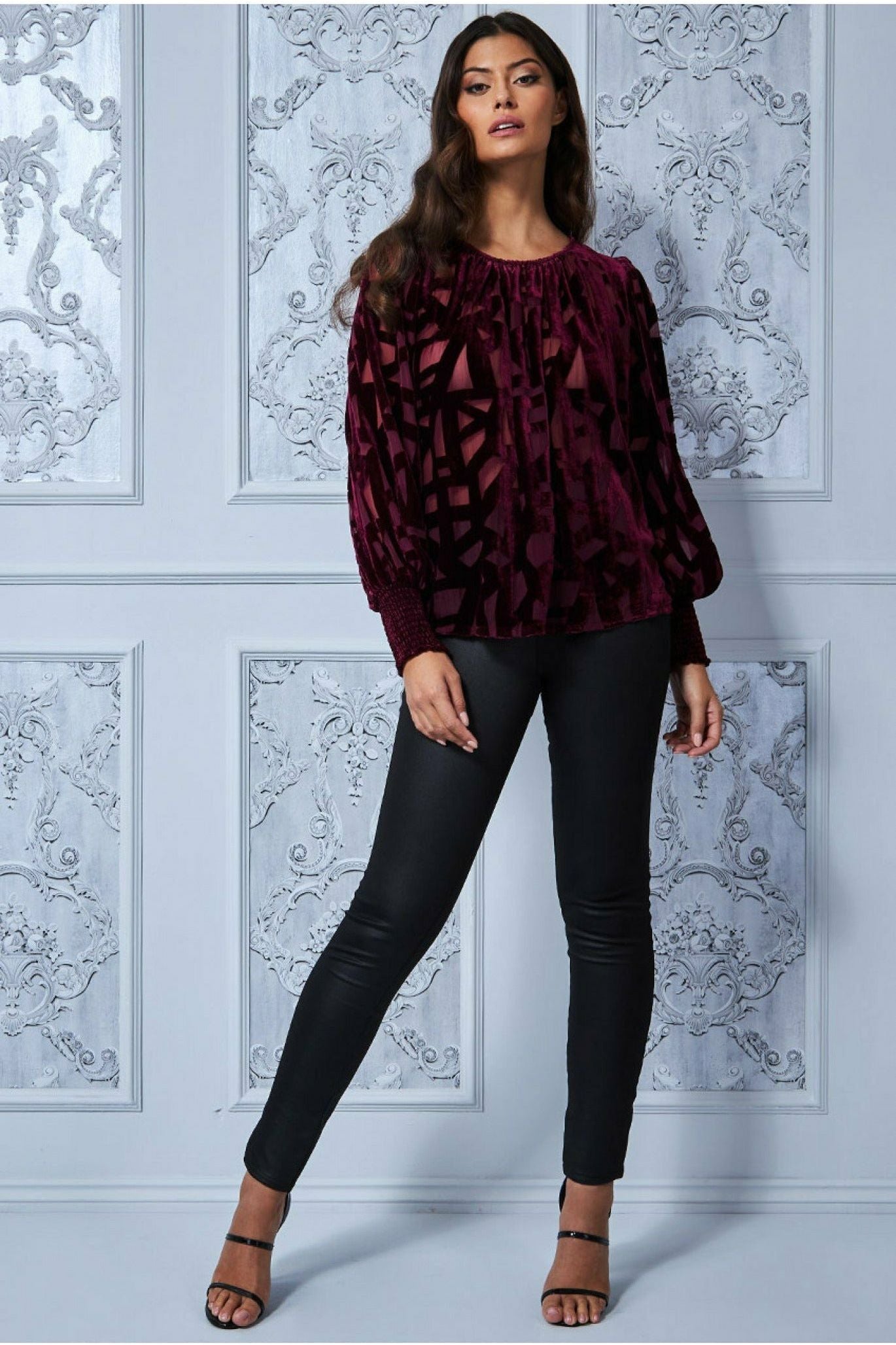 Goddiva Burnout Pattern Top - Wine