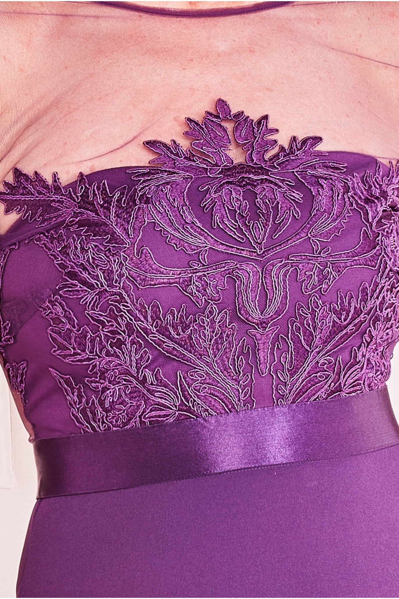 Goddiva Embroidered Bodice Scuba Maxi - Purple