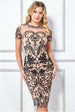 Goddiva Embroidered Mesh & Lace Midi Scalloped Hem - Black