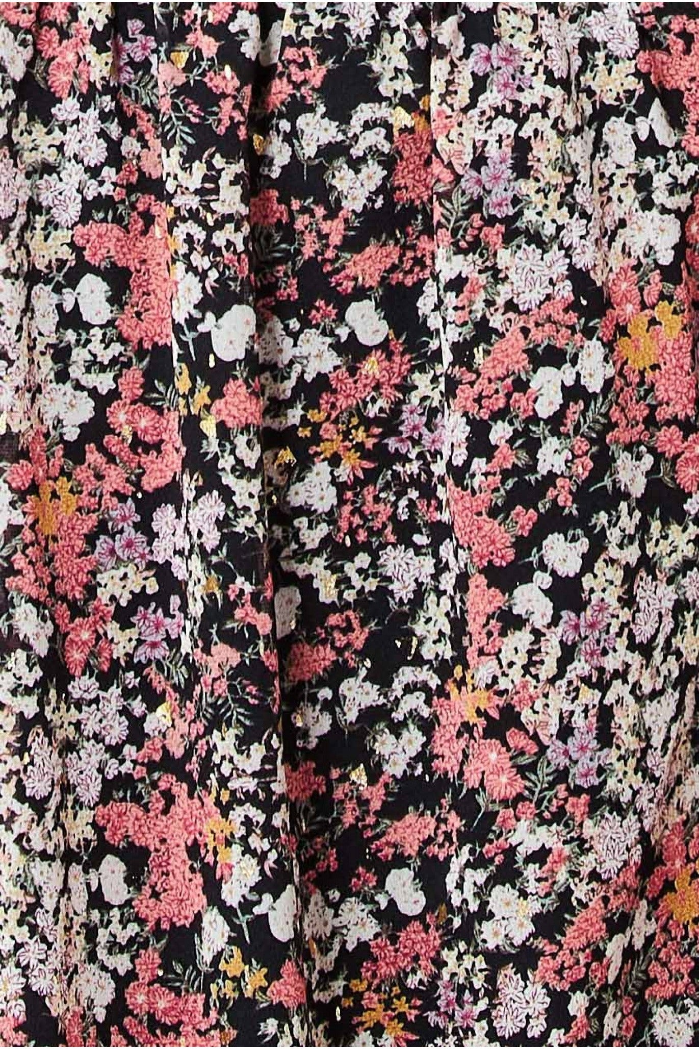 Goddiva Long Sleeve Midi Shirred Waistband - Floral Print