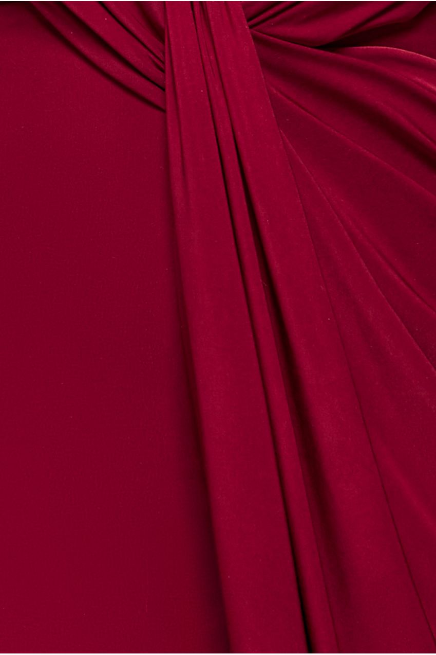 Goddiva Cowl Plunge Draped Mermaid Maxi Dress - Wine