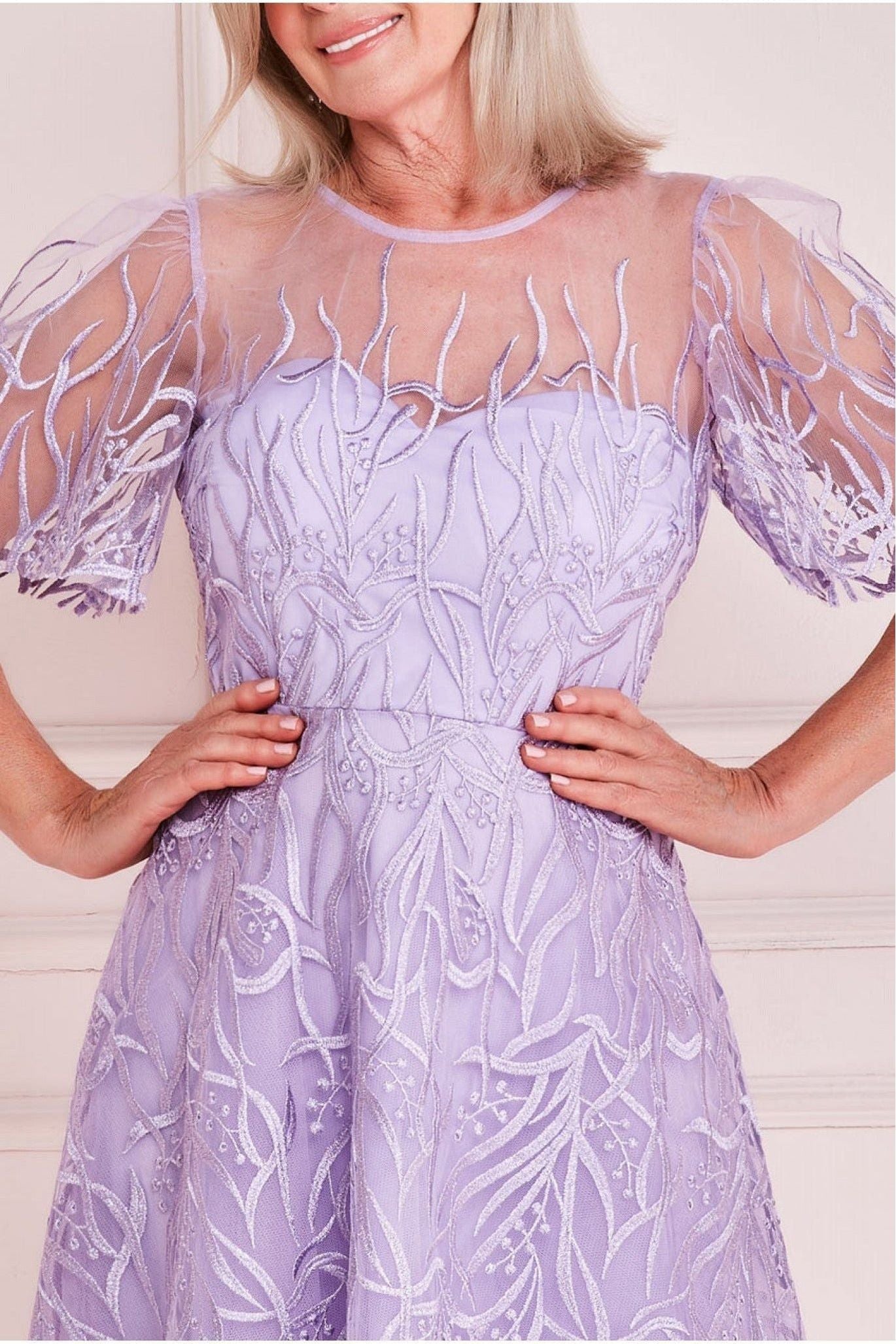 Goddiva Embroidered Bodice A Line Midi - Lilac