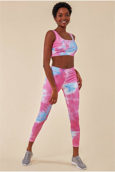 PinkBlue - Cosmochic Tie-dye Crop Top With Leggings Set - Pinkblue