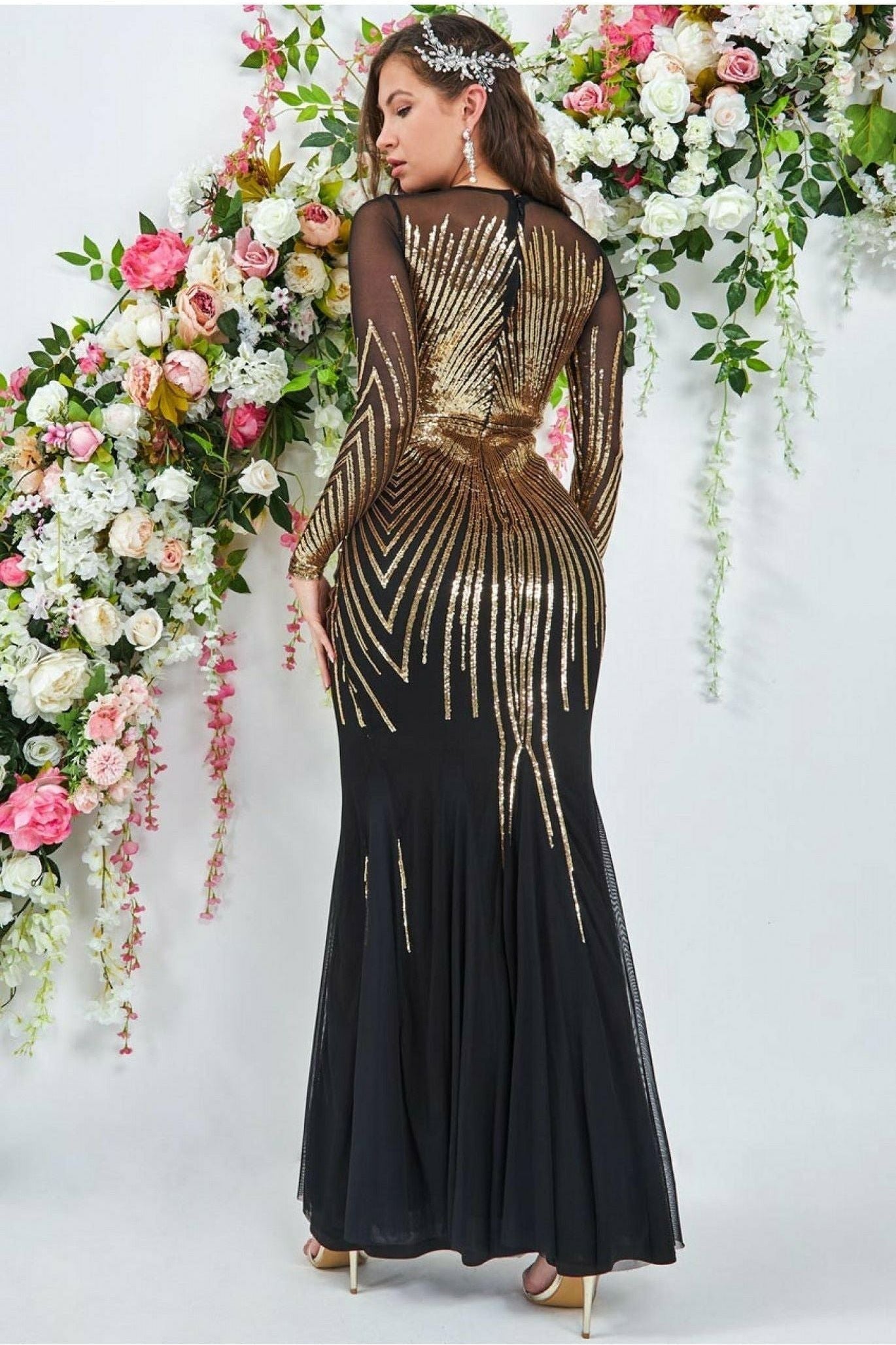 Goddiva Shooting Star Sequin Maxi Dress - Gold