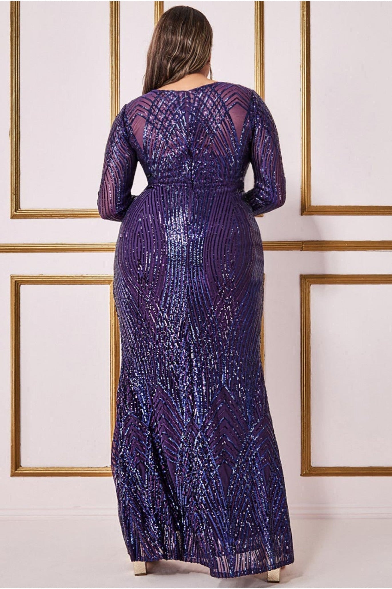 Goddiva Plus Two Toned V Neck Sequin Maxi - Purple