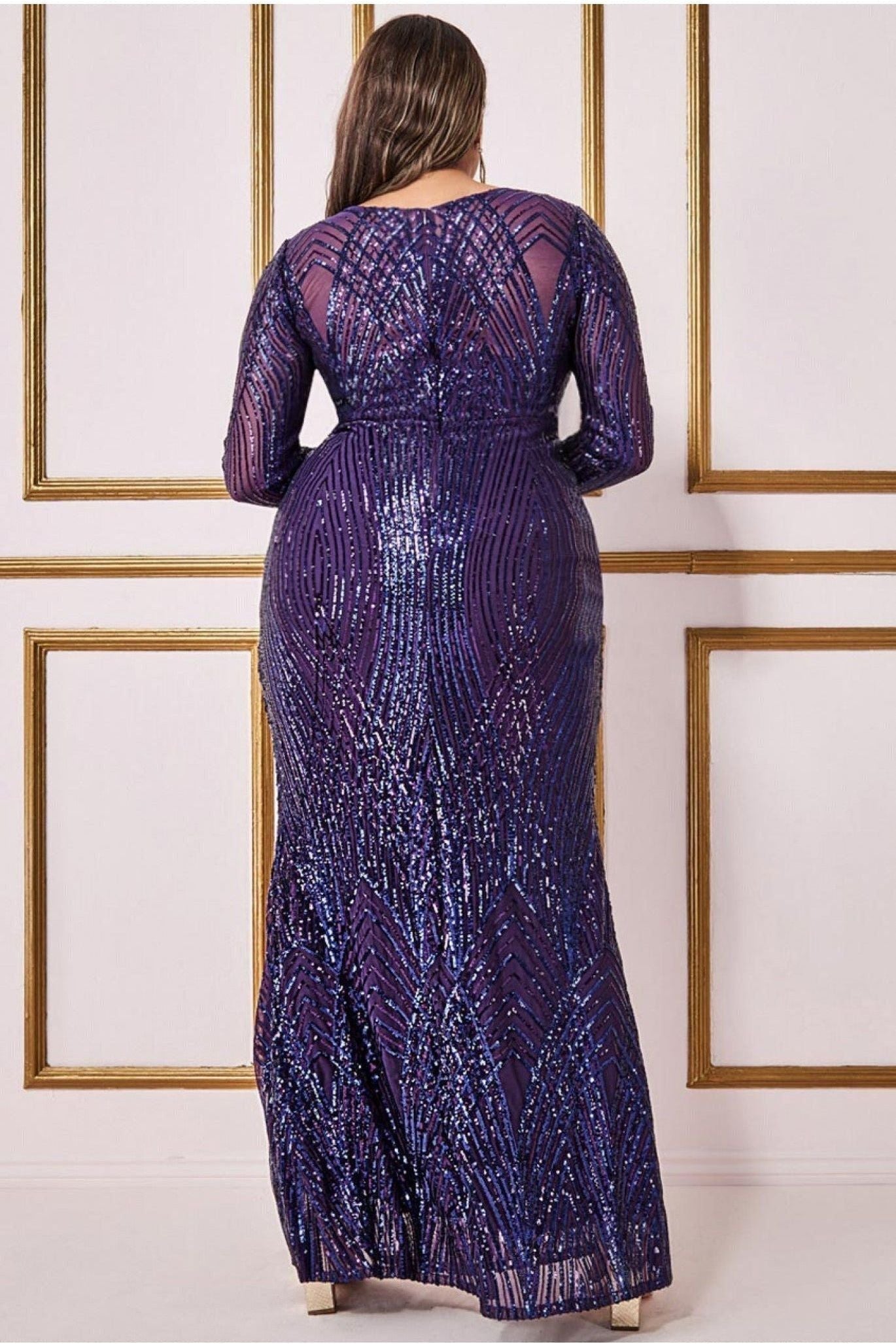 Goddiva Plus Two Toned V Neck Sequin Maxi - Purple