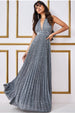 Goddiva Plunge Halterneck Sequin Lurex Maxi - Silver