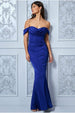 Goddiva Cowl Neck Off The Shoulder Maxi Dress - Royal Blue