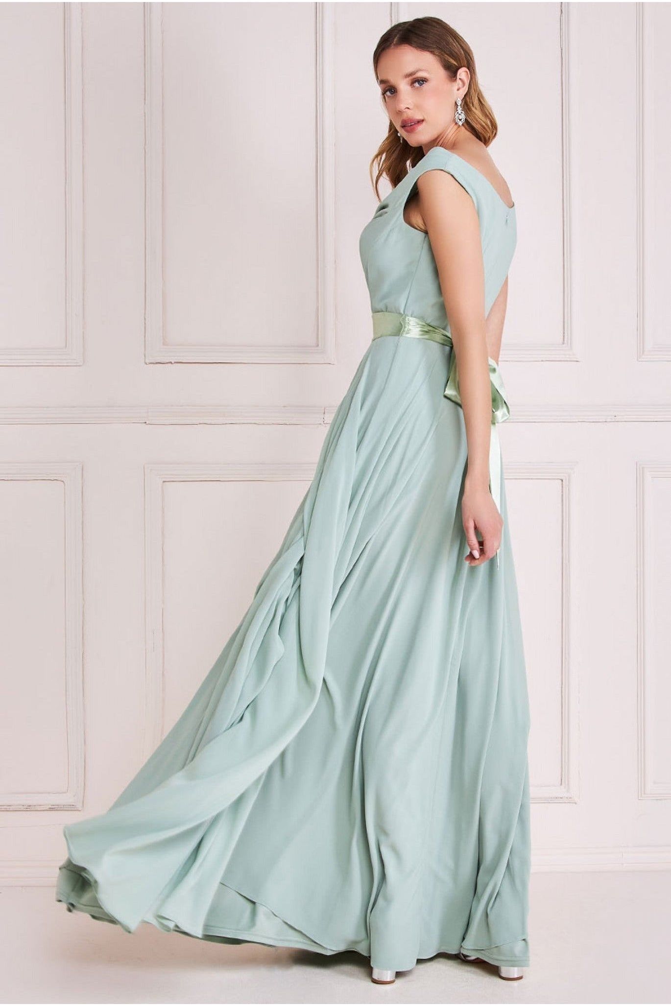 Goddiva Cowl Neck Chiffon Maxi Dress - Sage Green