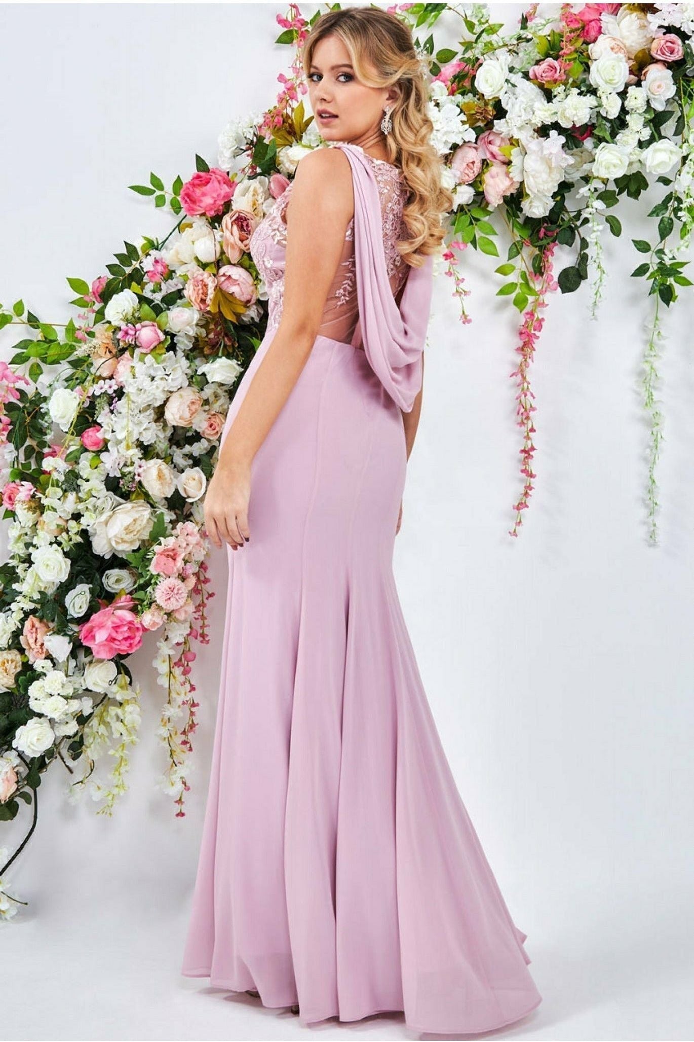 Goddiva Cowl Back Chiffon Maxi - Blush