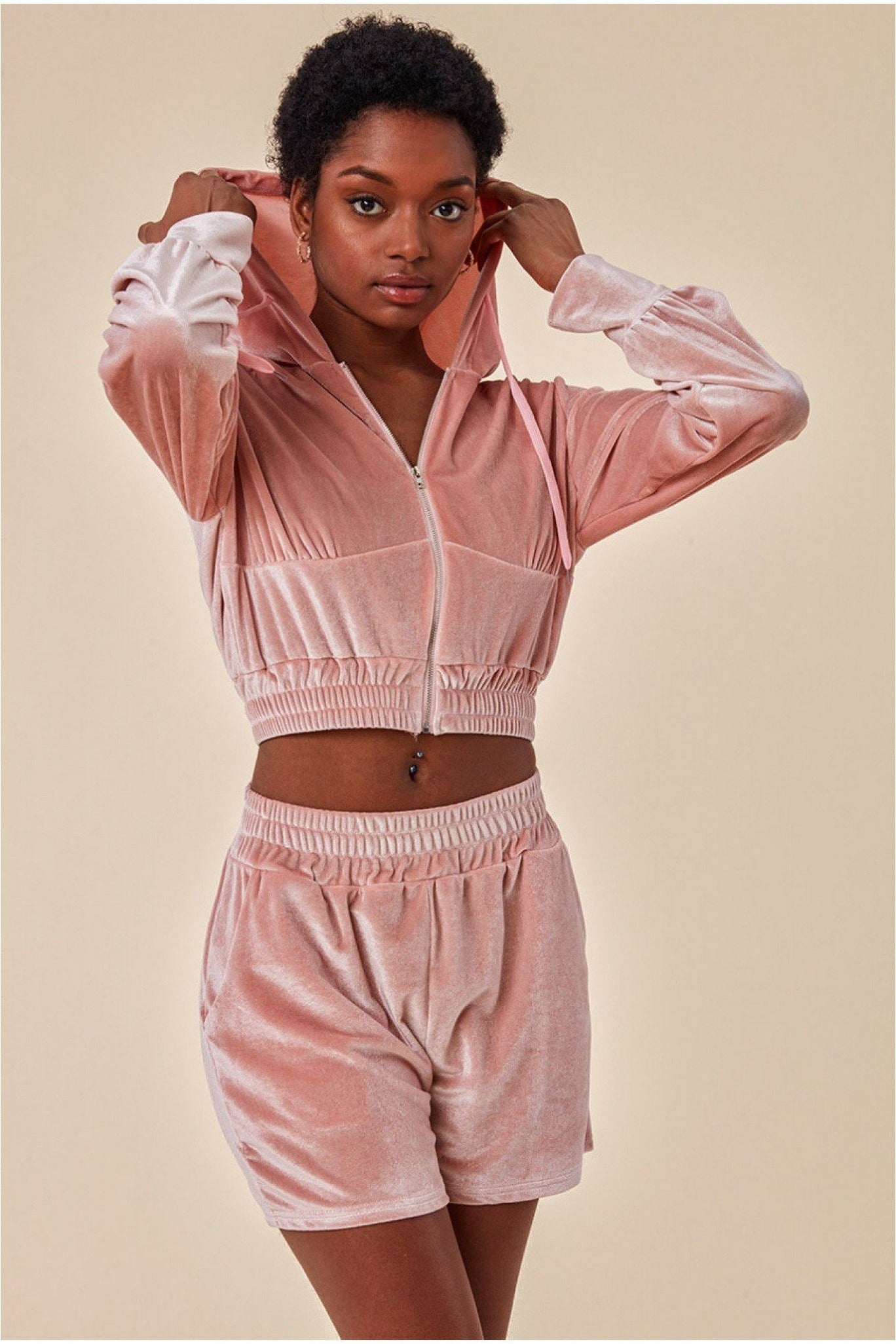 Cosmochic Velour Hoodie & Short Set - Pink