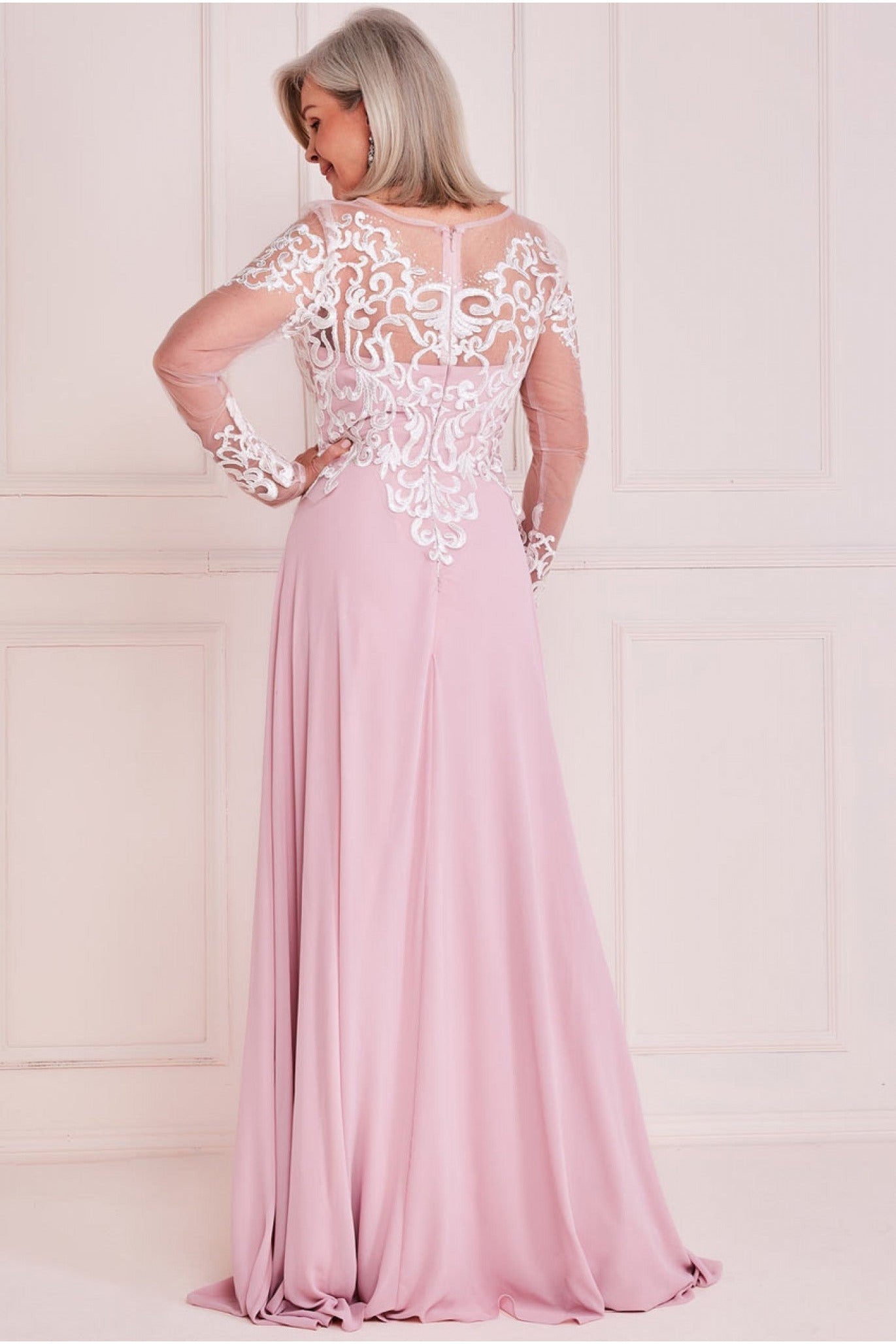 Goddiva Mesh & Lace Embroidered Bodice Maxi - Blush