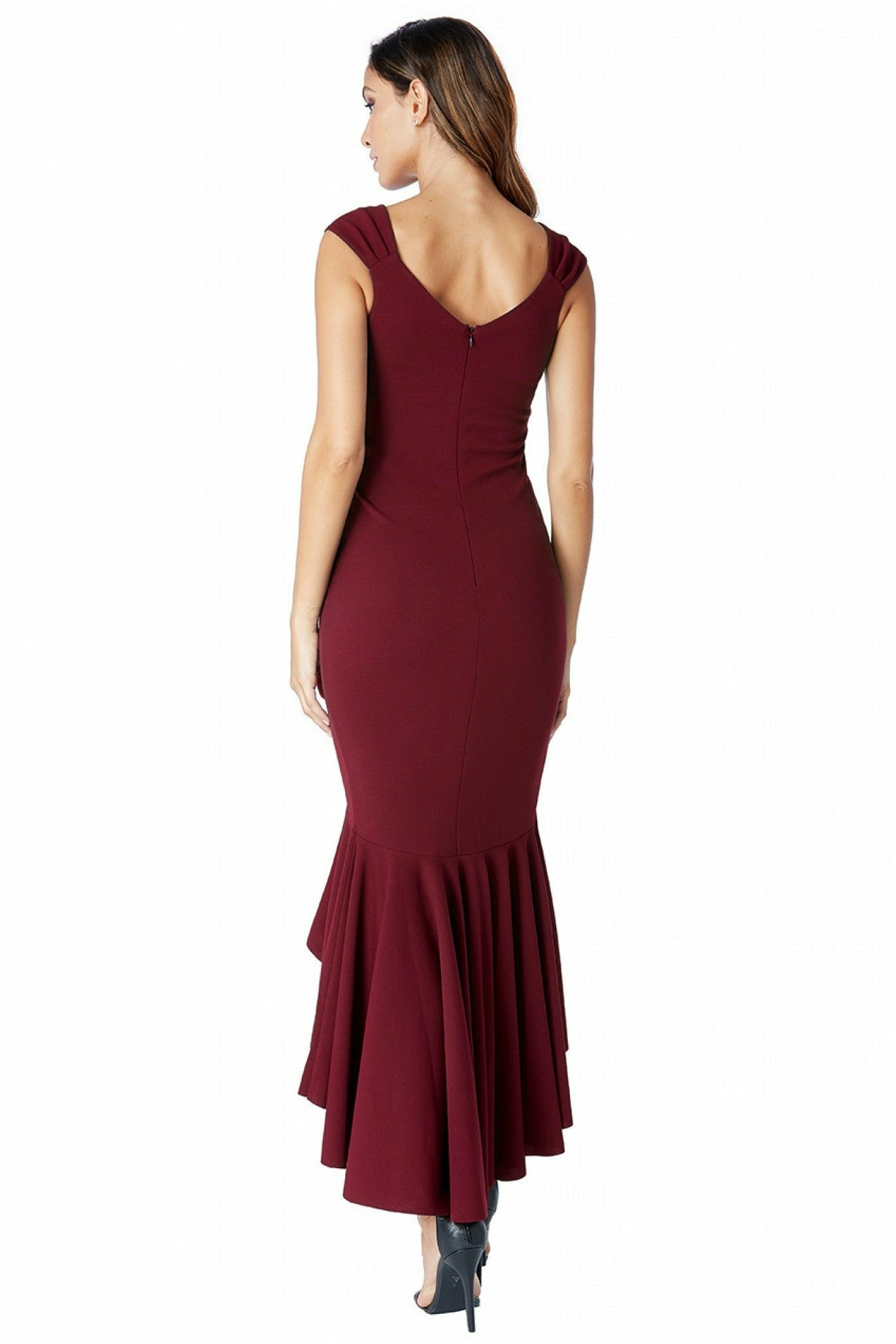 Goddiva High Low Frill Hem Maxi Dress - Wine