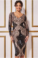 Goddiva Contrast Sequin Long Sleeve Midi Dress - Champagne