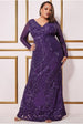 Goddiva Plus Long Sleeve Sequin V Wrap Maxi - Purple