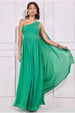 Goddiva One Shoulder Pleated Chiffon Scarf Maxi - Green