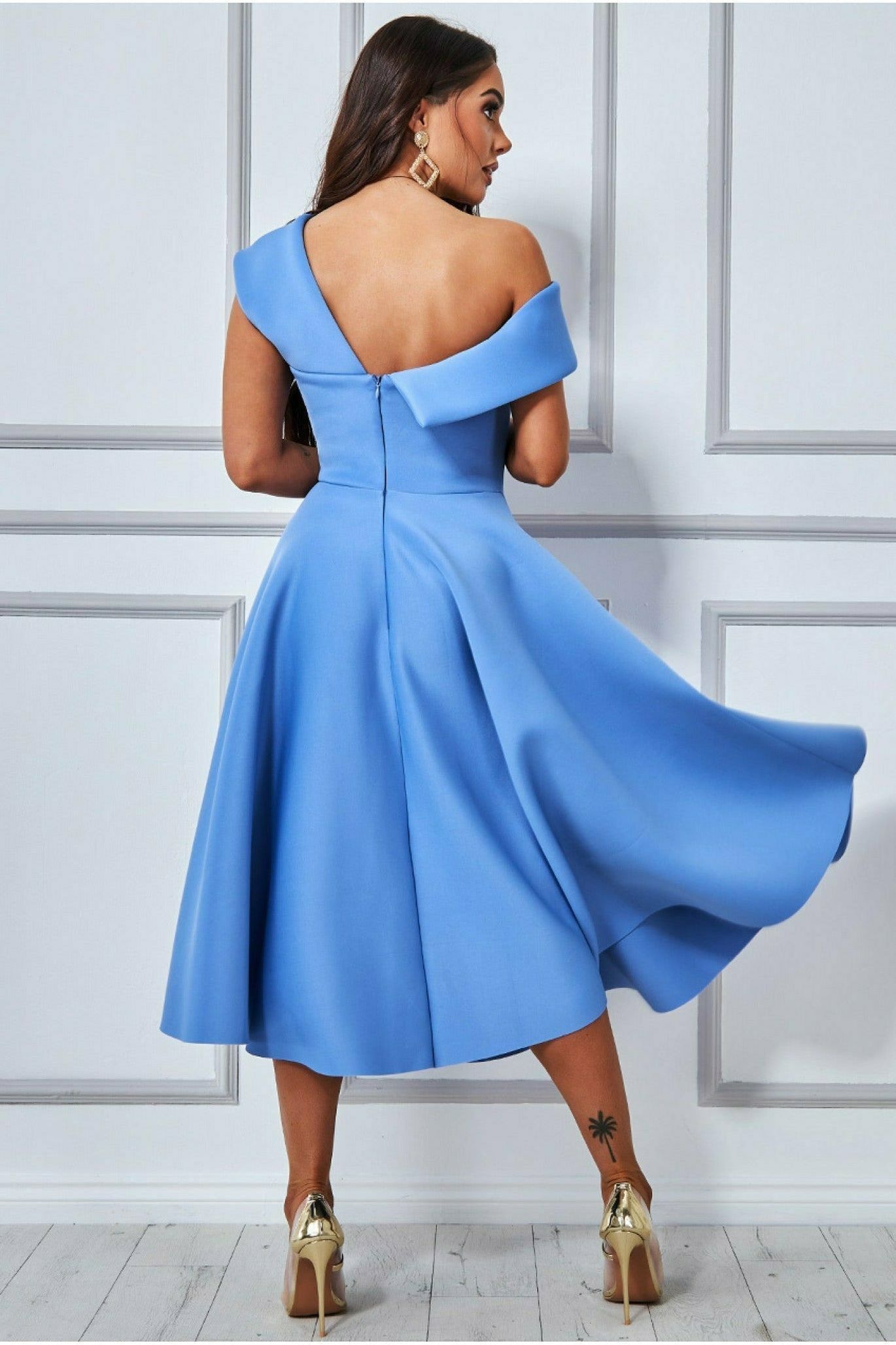 Goddiva Scuba Foam One Shoulder Midi Dress - Dusty Blue