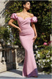 Goddiva Puffy Satin  Sleeve Scuba Maxi Dress - Blush Pink