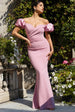 Goddiva Puffy Satin  Sleeve Scuba Maxi Dress - Blush Pink