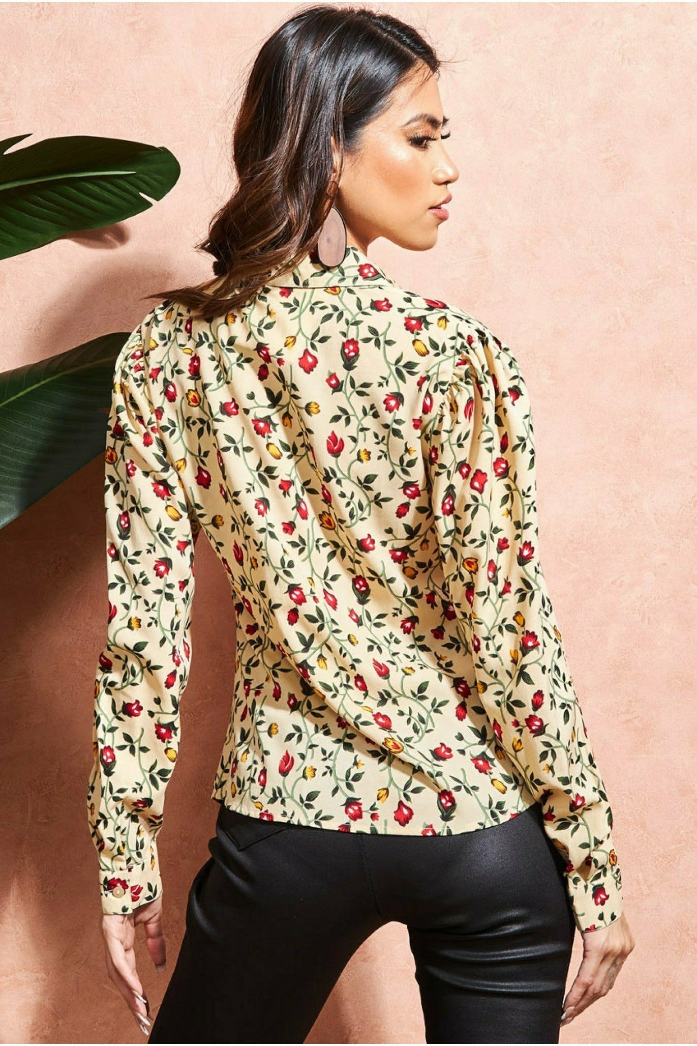 City Goddess Floral Print Shirt - Beige