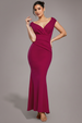 Goddiva Bardot Pleated Maxi Dress - Burgundy