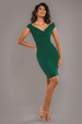 Goddiva Bardot Pleated Midi Dress - Emerald Green