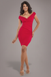 Goddiva Bardot Pleated Midi Dress - Red