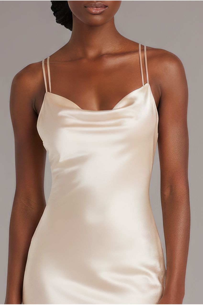 Goddiva Satin Cowl Neck With Strappy Back Maxi - Champagne