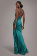 Goddiva Cowl Neck With Strappy Back Satin Maxi - Emerald