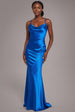 Goddiva Cowl Neck With Strappy Back Satin Maxi - Royal Blue
