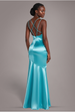 Goddiva Satin Cowl Neck With Strappy Back Maxi - Aqua