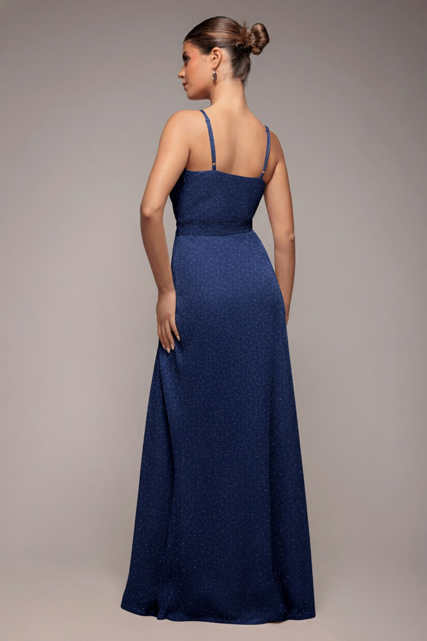 Goddiva Wrap Style Spaghetti Strap Maxi With Split - Navy