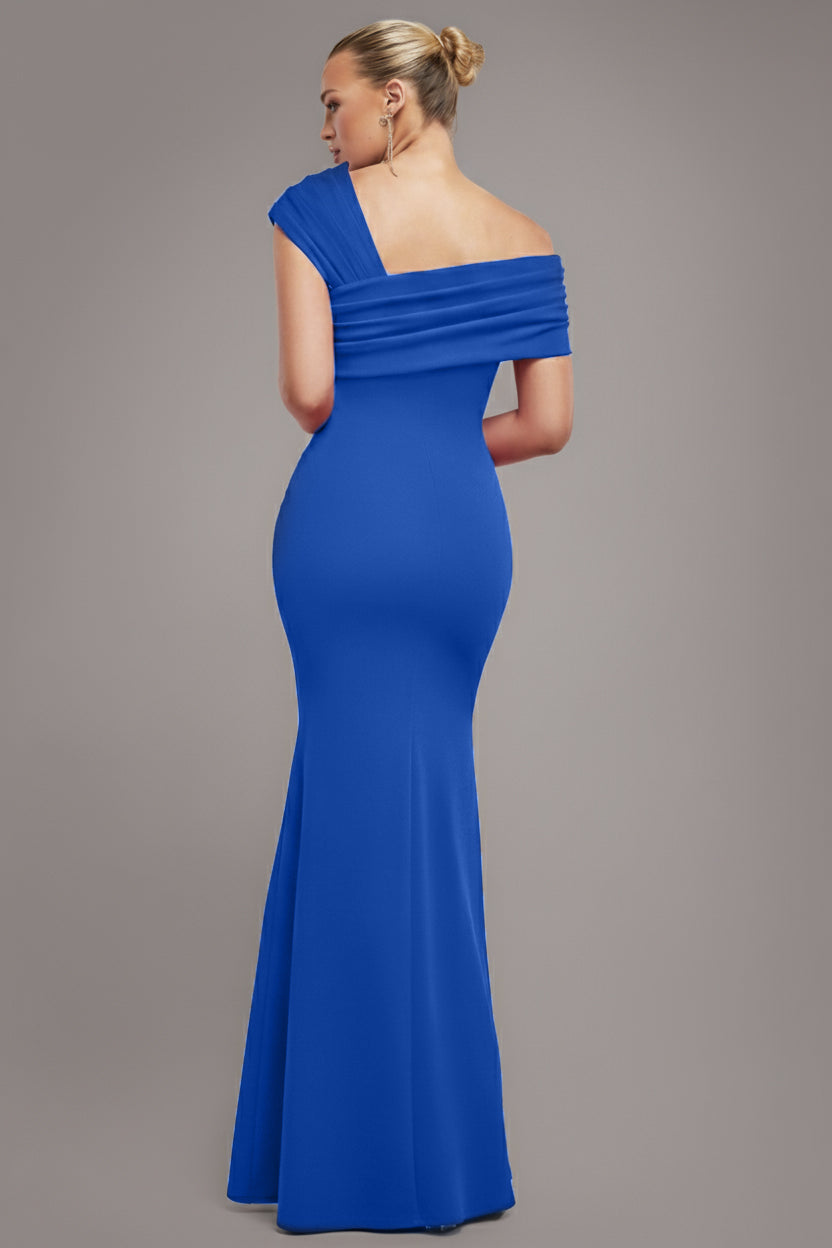 Goddiva One Shoulder Evening Maxi Dress - Royal Blue
