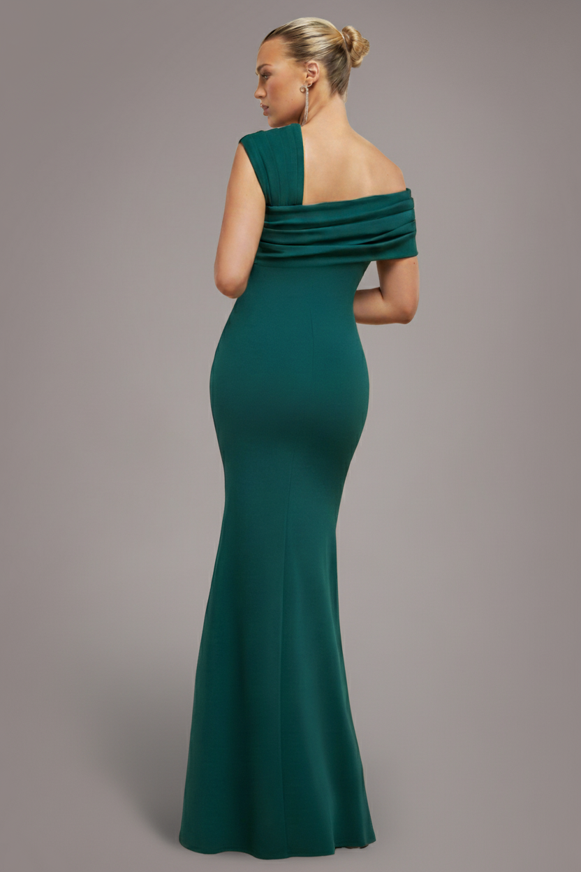 Goddiva One Shoulder Evening Maxi Dress - Emerald Green