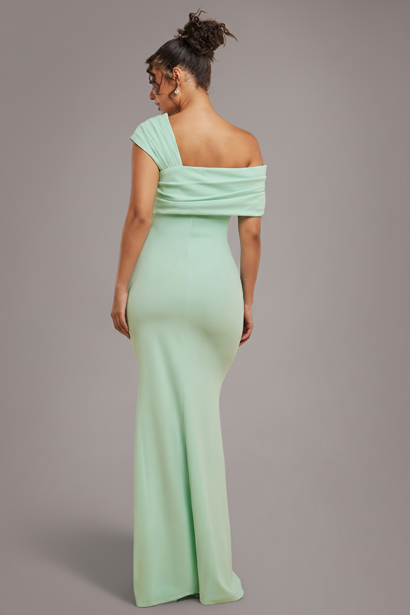 Goddiva One Shoulder Scuba Crepe Evening Maxi Dress - Mint Green
