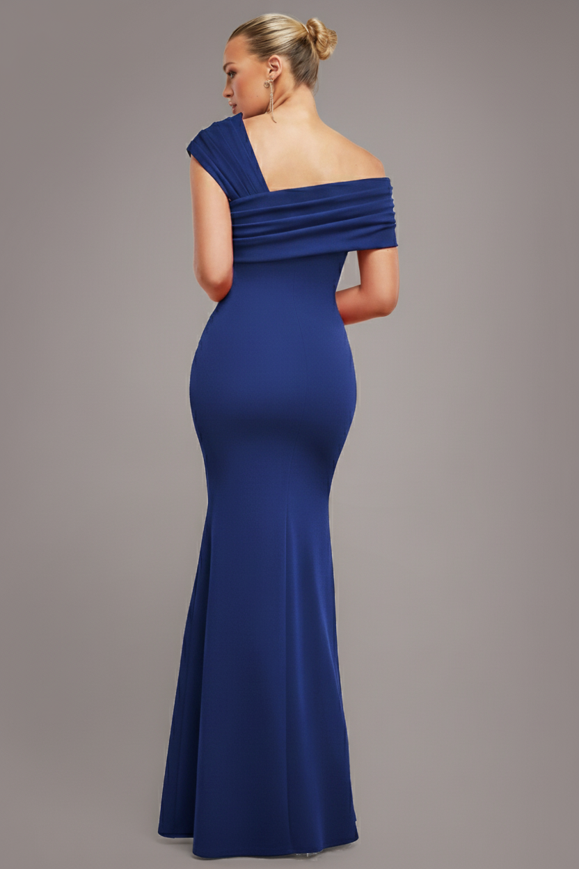 Goddiva One Shoulder Evening Maxi Dress - Navy