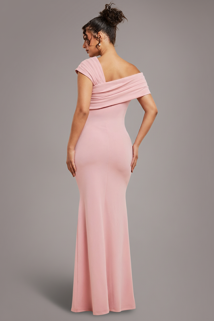Goddiva One Shoulder Scuba Crepe Evening Maxi Dress - Blush Pink