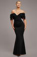 Goddiva Off The Shoulder Draped Sleeve Maxi Dress - Black