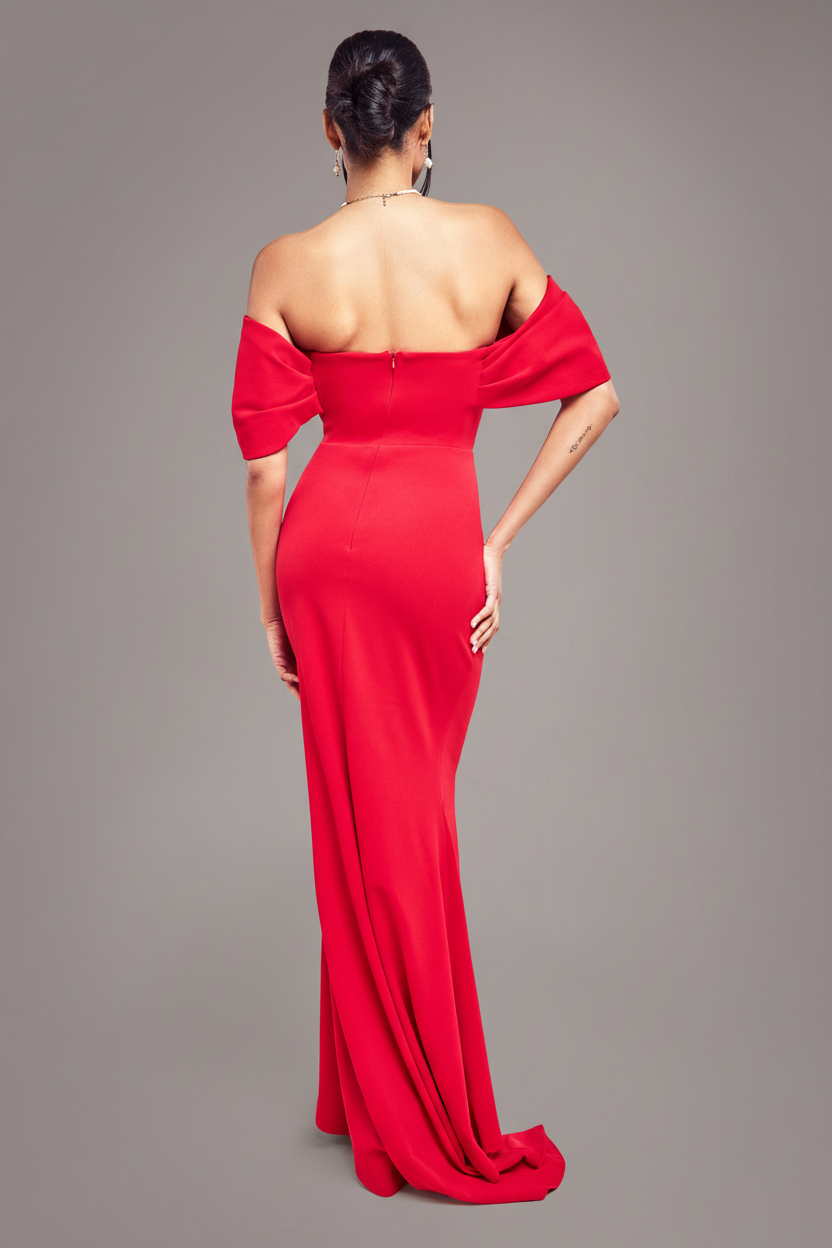 Goddiva Off The Shoulder Draped Sleeve Maxi Dress - Red