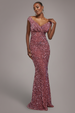 Goddiva Multi Sequin & Velvet Bardot Maxi Dress - Blush Pink