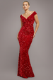 Goddiva Multi Sequin & Velvet Bardot Maxi Dress - Red