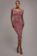 Goddiva Multi Sequin & Velvet Bardot Midi Dress - Blush Pink
