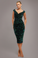 Goddiva Multi Sequin & Velvet Bardot Midi - Emerald Green