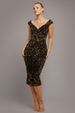 Goddiva Multi Sequin & Velvet Bardot Midi Dress - Gold
