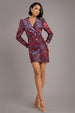 Goddiva Iridescent Foil Print Blazer Mini Dress - Wine