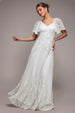 Goddiva Lace Flutter Sleeve Embroidered Mesh A Line Maxi Dress - White