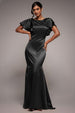 Goddiva Satin Flutter Sleeve Mermaid Maxi - Black