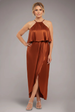 Goddiva Satin Viscose Front Wrap Midaxi Dress - Brown