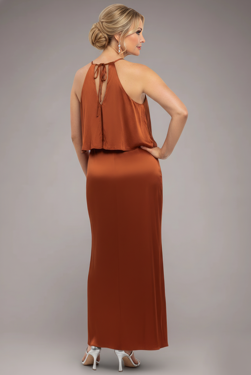 Goddiva Satin Viscose Front Wrap Midaxi Dress - Brown