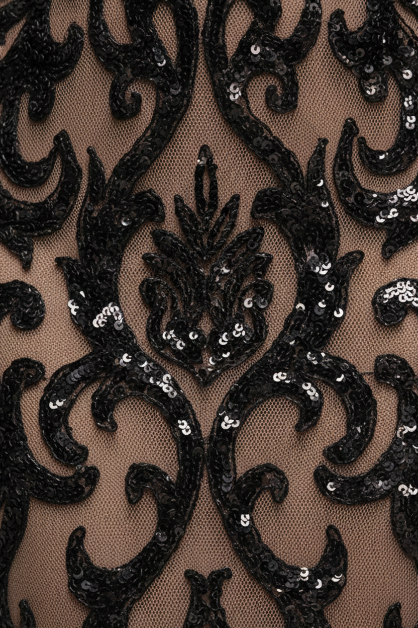 Goddiva Tassel & Sequin Midaxi With Front Split - Black